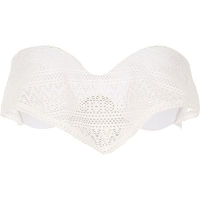 White crochet frilly balconette bikini top